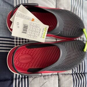 CROCS LiteRide Red and Black Slip-Ons. Men size 5, women size 7